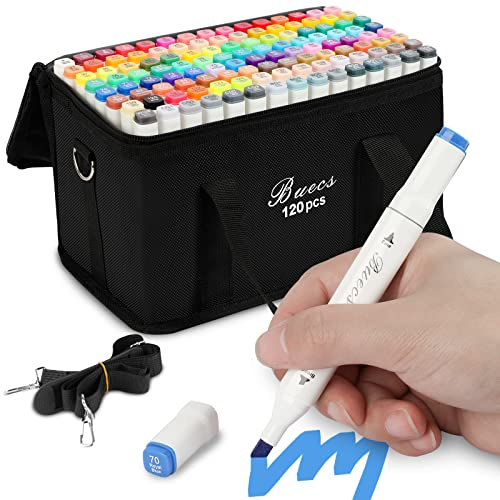 Buecs Alcohol Markers: Double Tipped Art Marker, 120 Count, suitable for Adults Artists Painting, Coloring Drawing Sketching, Multicolor