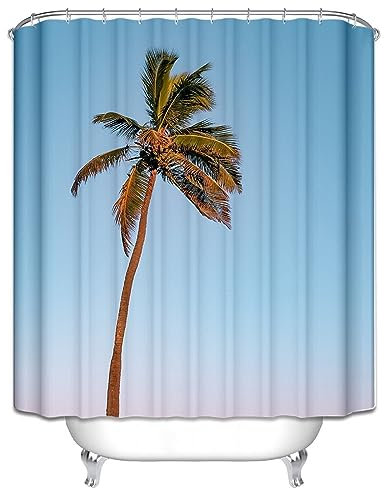 Homxi Ösen für Duschvorhang,165 W x 180 H cm,Badvorhang Blau Kokospalmen Polyester Duschhaken Duschvorhang