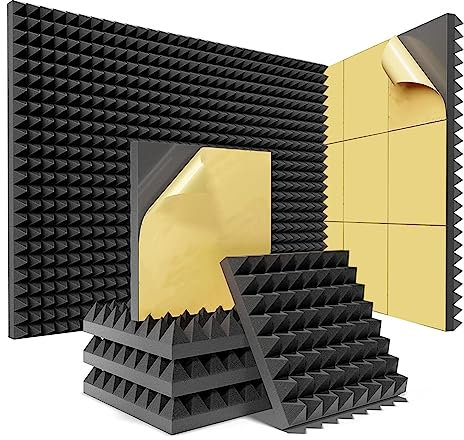 RUANI 12 Pack Acoustic Foam Panels of High Density with Self-Adhesive Black 12x12x2Inch