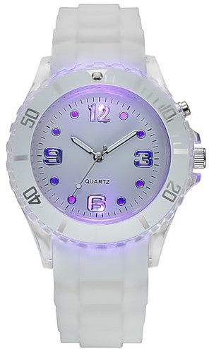 Avaner Montre Bracelet électronique pour Garçon Homme:Montre à écran LED Couleur Mouvement à Quartz Analogique Bracelet en Silicone Cadeau d'anniversaire pour Fille/Fils-Blanc