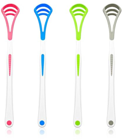 Set da 4 Raschietti per la Pulizia Della Lingua,2 in 1 in Plastica Spazzola e Raschiatura,Pulisci Lingua,senza BPA, combattere l'alitosi, Nettalingua per Mantenere un Alito Fresco