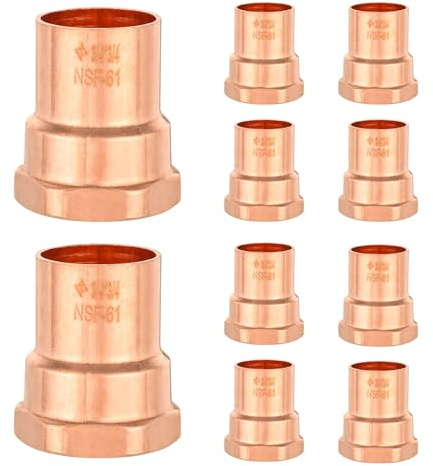 HeSun 10-Pack Copper Fittings, 3/4-Inch Copper Female Adapter, C x FNPT with Sweat Solder Connection