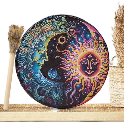 Tamburo a mano sciamanico – Tamburo indiano fatto a mano in pelle sintetica | Strumenti sciamani rotondi con grande, di legno vintage incluso musicali spirituali per