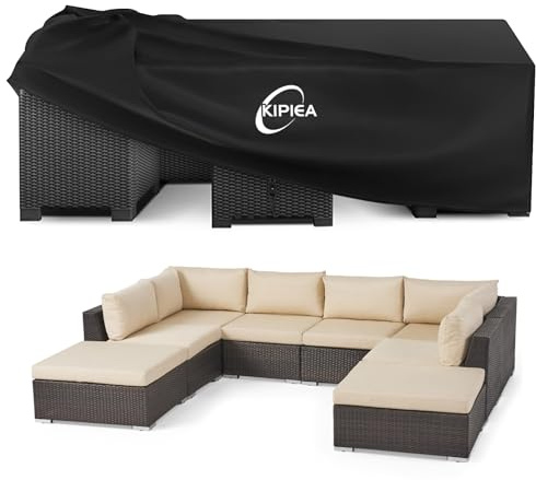 Kipiea Coperture per Mobili da Giardino Impermeabile, 420D Coperture per Tavoli Mobili da Esterno Antivento, Coperture per Tavoli e Sedie da Cortile Quadrato, Anti-UV, Anti-Strappo- 320x320x81cm