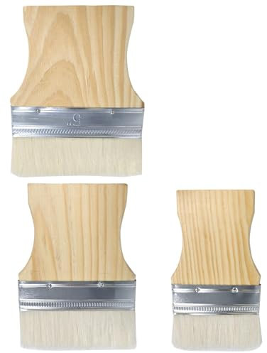 3 Stück Flachpinsel,Malerpinsel Set,Pinselset Malerbedarf,Lasurpinsel,Lackpinsel,Lackierpinsel,Holzstiel Kunstpinsel Wollpinsel Für Öl- Und Acrylfarben-Flachpinsel Set 3/4/5 Zoll