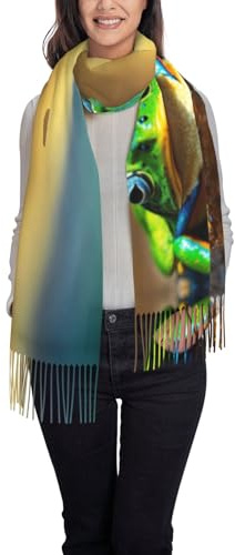 LEVNDIEJ Bufanda de cachemira sintética ultrasuave con estampado de rana, bufanda grande de invierno para mujeres y señoras