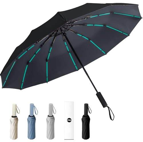 YUNYU Umbrella Windproof Strong, 12 Ribs Auto Open & Close Folding Travel, Compact & Durable UV Rain Protection for Men and Women,Black