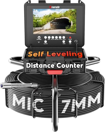 Dnenellr Telecamera Ispezione Tubi con Autolivellante, 1080P Sonda con Telecamera per Ispezione Tubi Fognatura, DVR e Registrazione Audio, Videoispezione per Tubazioni Impermeabile 60M, 32GB