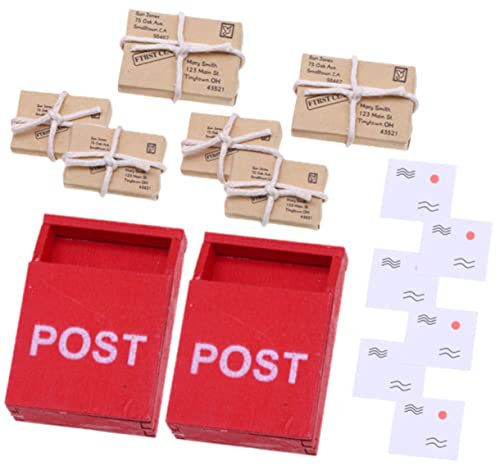Toyvian Mailbox Mini Mailbox Dollhouse Toys Mini Furniture 2 Sets Wooden Paper Prop Tiny House Decor Rounded Edges Safe for Boys and Girls Doll House Accessories