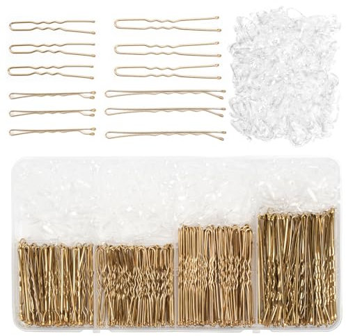 700pcs Bobby Pins Kit - 100 U Shape Hair Pins for Buns, 100 Kirby Grips and 500 Hair Bands, Hair Grips, Hair Styling Accessories, Wedding Hair Accessories for Women