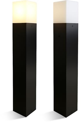 MAKA [x2] Coppia Lampioni da Giardino Esterno per Lampadina E27 max 60W IP65 in Alluminio Nero, Altezza 44 cm Palo 8x8, Lampioncini da Esterno Giardino, Paletti Luce Moderno (Nero)