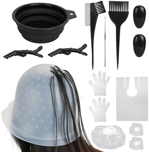 FICOFISE 12 Pcs Bonnet Meches Cheveux Trous Pré-percés Kit Meche Blonde Cheveux Professionnel Kit Coloration Cheveux Bonnet pour Meches et Balayage Pour Femmes et Filles