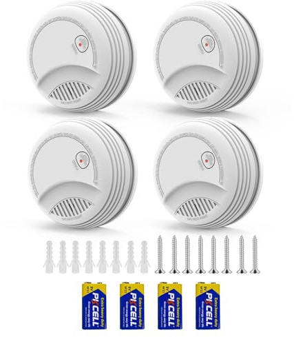 RenseCum 4 Detecteur de Fumée Norme EN14604 – Alarme Incendie 85 DB, Pile 9V Remplaçable Incluse, Avertissement Batterie Faible, sans Fausses Alertes, Fonction Test et Silence (4 pièces)
