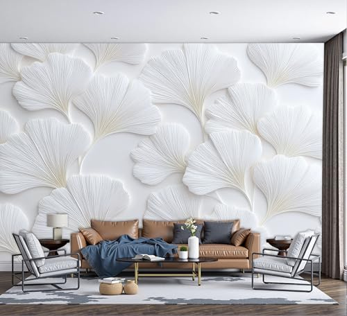 Papel Pintado Efecto 3D Hoja De Ginkgo Relieve, Papel Pintado Fotografía Mural Con Minimalista Moderno, 300x210cm Murales Decoración Para Salón Dormitorio Oficina