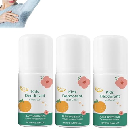 Naturlig deodorant för barn och tonåringar, roll-on deodorant mot svettning, skyddar mild deoroller mot huden, förhindrar torr hud, allergivänlig kroppdeodorant, fräsch (3 st)