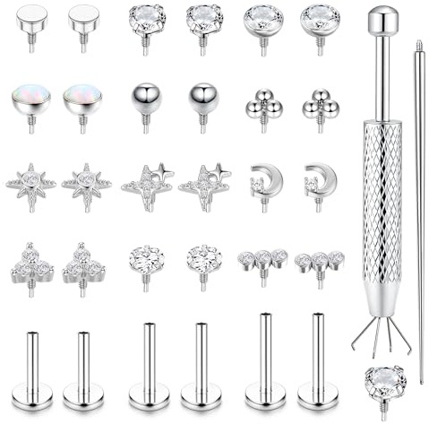 MILACOLATO 16G/18G Tragus Piercing Oreja Acero Quirurgico con Zircón Roscado Interno Hipoalergénico Helix Piercing Nariz Plata Oro Labio Cartílago Conch 6/8/10MM-16GS