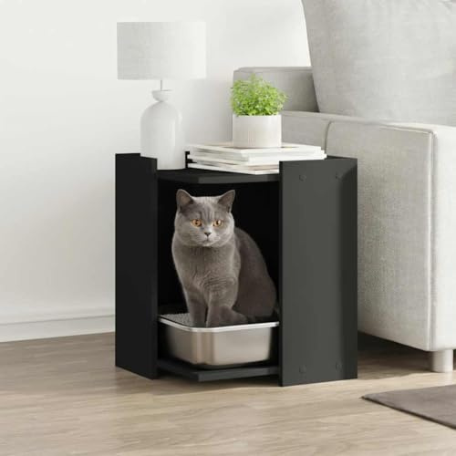 Runheo Caja de arena negra de madera 42 x 42 x 51 cm, versátil casa para gatos con caja de arena oculta, muebles para gatos que ahorra espacio como mesa auxiliar para lugar de descanso, juegos