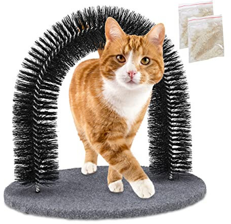 Relaxdays Enthaarungsbogen, Inkl. Katzenminze, Fellpflegebogen, Wellness Katzenbogen, für alle Haarlängen, schwarz, 1 Stück (1er Pack)