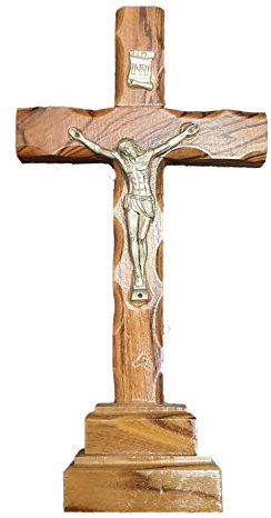 Jerusalem Crucifijo de madera de olivo de 12,7 cm en soporte de Bethehem