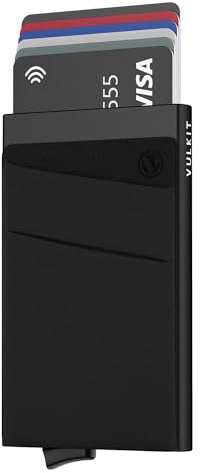 VULKIT Card Holder with Money Pocket Pop Up Wallet RFID Blocking Slim Metal Bank Card Case Holds 5 Cards and Notes