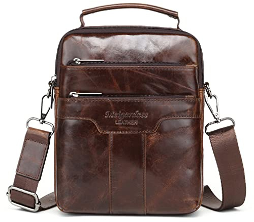 Leder Handtasche Schultertasche Messenger Bag für Herren, #02Kaffee