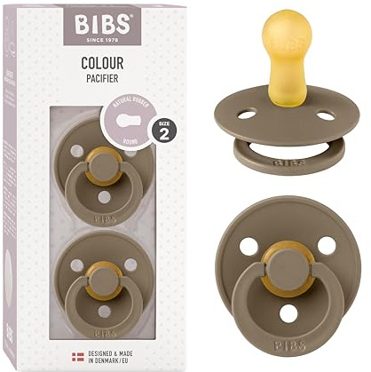BIBS Colour Soother 2-Pack, BPA Free Dummy Pacifier, Round Nipple. Natural Rubber Latex, Size 2 (6-18 Months), Dark Oak/Dark Oak