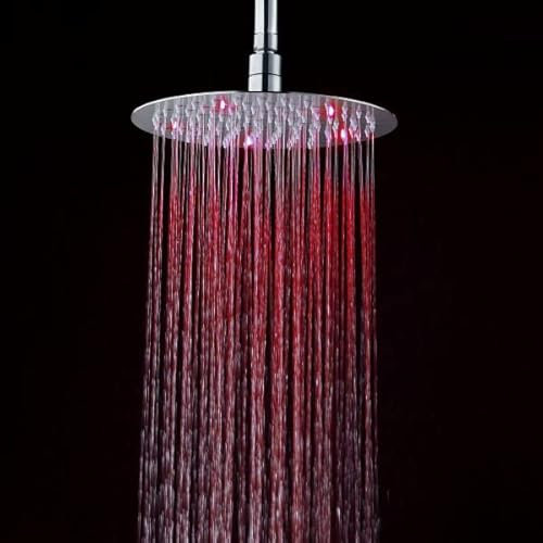 Soffione doccia ultraslim tondo con led cromoterapia acciaio inox satinato D30 cm VEGAS