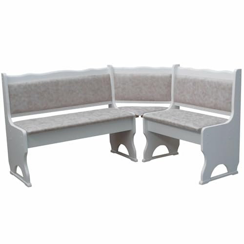 k koma Banco esquinero de pino macizo en color blanco – Cómodo acolchado con eco cuero Beige II – Elegante y duradero – Nuevo (100 x 180)
