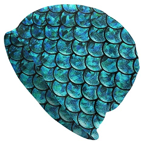 Teal Blue Mermaid Fish Dragon Scales Cool Funny_Proc Knit Hat Slouchy Skull Cap Beanie Hat for Men Women Gifts