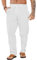 LVCBL Pantaloni da uomo in lino, lunghi e larghi, con coulisse, con tasche, traspiranti, protezione solare, bianco, XXXL