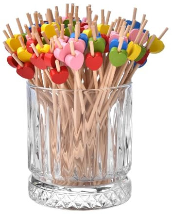 ALINK 100 Stück Cocktail Picks Holz Zahnstocher mit Deko Kuchen Party Hochzeit CocktailSpieße Niedlich (herz)