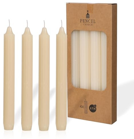 COMFORDER Juego de 4 velas de mesa monocromáticas + acanaladas, 20 cm, 7 horas de combustión (Crema)