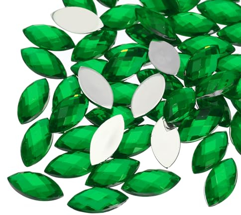 QUARKZMAN 100 Pzdi Pietre Preziose Acrilico con Retro Piatto 7mm x 15mm a Forma Occhio Cavallo Creazioni Artigianali, Pittura Viso, Gioielli Fatti a Mano - Colore Verde