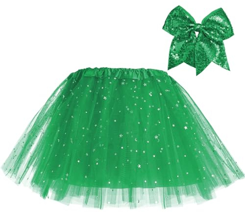 tanzdunsje Faldas de tutú para niñas de 3 Capas con Forro con Lazo para el Cabello, Falda de tutú para niños Ballet Rosa Negro Rojo Tutu para 2-8 años (Verde)
