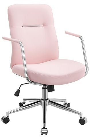 SONGMICS Bürostuhl, Computerstuhl, PU-Oberfläche, leicht zu reinigen, höhenverstellbar, Bequeme Rückenlehne und gebogener Sitz, bis 150 kg belastbar, pastellrosa OBG031P01