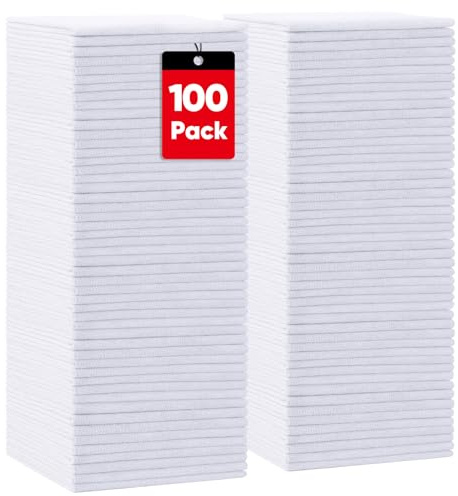 HOMEXCEL Paquete de 100 paños de limpieza de microfibra blancos, trapos de limpieza reutilizables, toallas de microfibra multiusos a granel, toallas de limpieza sin pelusa para coche, casa y cocina
