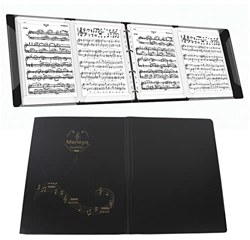 4-sidig Körmapp, Hopfällbar Notmapp, Nothållare i A4-format, Notställ med 52 Genomskinliga Fickor, Konsertkörmapp för Musiker och Band