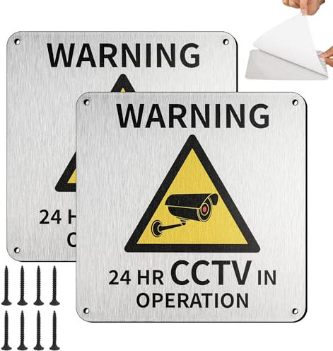 Moosono 24 HR CCTV in Operation Sign, 15cm x 15cm CCTV Signs, 2 Pack Self Adhesive cctv Sticker Outdoor Aluminum with Screws, Security Camera Signs, for Store, Home, Office, Warehouse