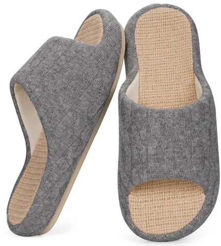 Pantuflas de Lino Zapatillas de Estar por Casa Mujere Cómodas Zapatos de Punta de Puertas Abiertas Interior Slippers, Gris, 37/38 EU, Etikett 38-39