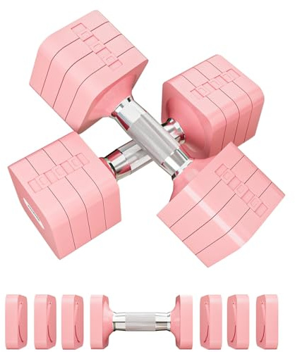 Passer 10 KG Juego de Pesas de Mano Ajustables, 4 en 1 Juego de Mancuernas para Mujeres Hombres Juego de Mmancuernas Ajustables para Entrenamiento de Fuerza en Casa - Rosa