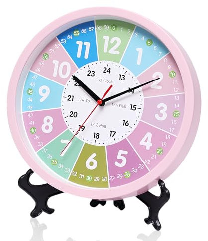 Vegena Wanduhr Kinder, 10 Zoll Wanduhren, Wanduhr Ohne Tickgeräusche, Modern Quartz Lautlos Wanduhr, Lautlos Bunte Lernuhr, Wanduhr Lautlos Für Küche, Wohnzimmer, Schlafzimmer, Büro (Rosa)