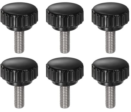 QUARKZMAN 6pcs Tornillo Moleteado, M6x16mm Tornillo de Pulgar de Rosca Macho Pomos de Sujeción Moleteados Métricos de Acero Inoxidable Perilla de Perno de Estudio Tornillo de Apriete, Negro