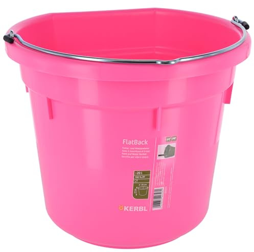 Kerbl Flatback foder- och vattenhink | 20 liter, rosa, extremt robust plast, en ätplats och praktisk fyllningsskala för stall, pilar och djurhållning