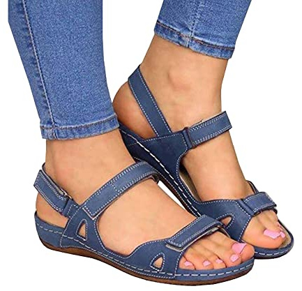 Sandals for women UK Clearance, Orthopedic Shoes for Women Plantar Fasciitis, Comfort Wedge Sandals, Open Toe Ankle Strap Sandals, Summer Wide Fit Cushion Walk Leather Sandals with Arch Support