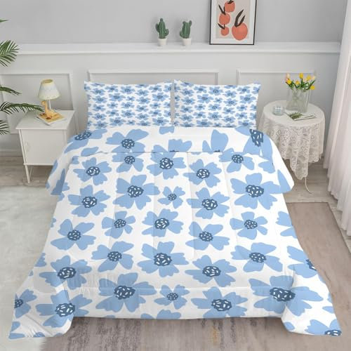 Linfye Bettdecke 155x220 4 Jahreszeiten Blaue Blume Steppdecke 155x220 Vierjahreszeiten Schlafdecke Ganzjahresdecke, Bettdecke Ohne Bezug Bettdecken Wende Waschbar Antiallergisch BC266