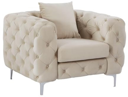 Vente-unique-Poltrona Chesterfield in velluto Beige - EDWINA