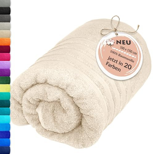 Lashuma Frottee Duschtuch 100x150 cm - Natur, London XXL Strand Badetuch schnell trocknend, Perfekt für Urlaub und Zuhause