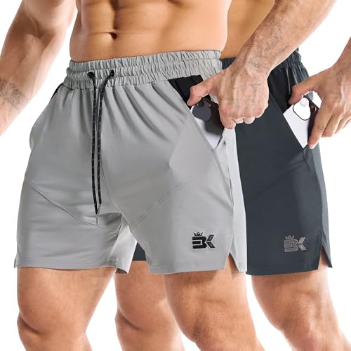 ZENWILL Pack de 2 DryFlow Pantalones Cortos Ligeros Deporte Hombre,Short Gym Running para Gimnasio, Pantalón Corto Ejercicio Hombre Secado Rápido(Gris Oscuro/Gris Claro,XL)