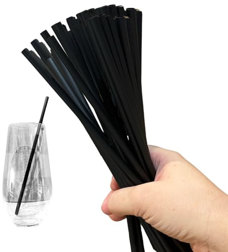 SYLVA Cannucce dritte nere di canna da zucchero, robuste cannucce sicure per bevande calde e fredde, perfette per eventi, confezione da 100 pezzi, per uso quotidiano, realizzate in fibra naturale di