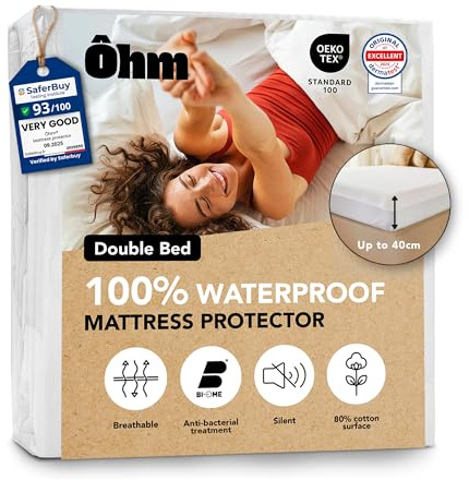 Protector Colchón 135x190 cm | Cubrecolchón Impermeable e Imperceptible | Algodón Hipoalergénico y Absorbente | Antiácaros | Forma de Bajera | hasta 40 cm | Funda Transpirable | Oeko-Tex | Ôhm